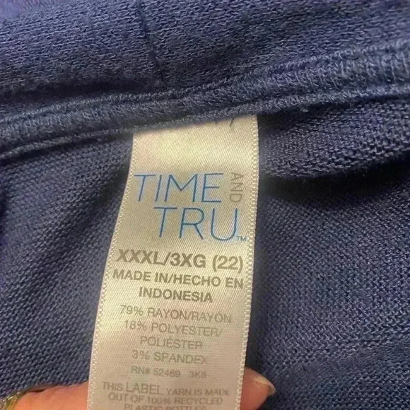 Time and Tru navy blue open front cardigan 3/4 sleeves. Size XXXL 3X - Picture 5 of 5